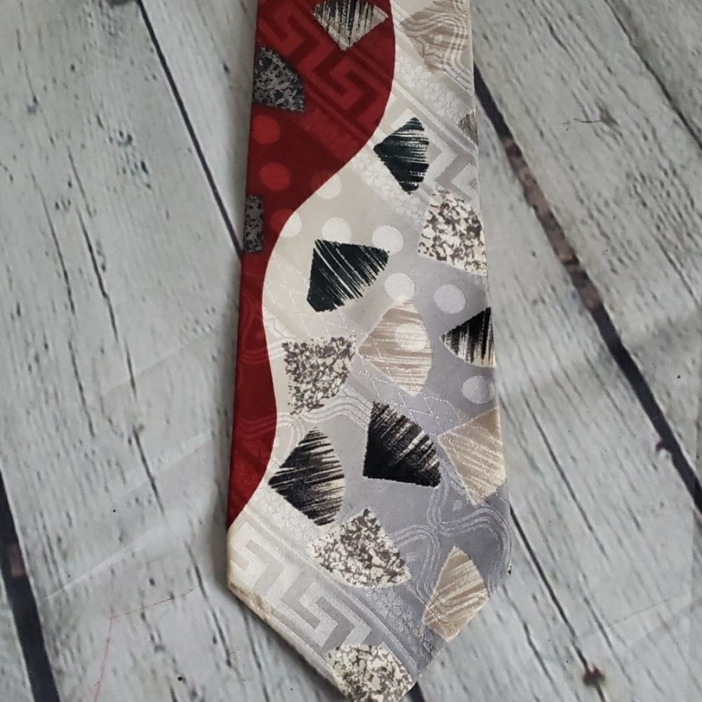 Oscar de la Renta Red Geometric Silk Tie